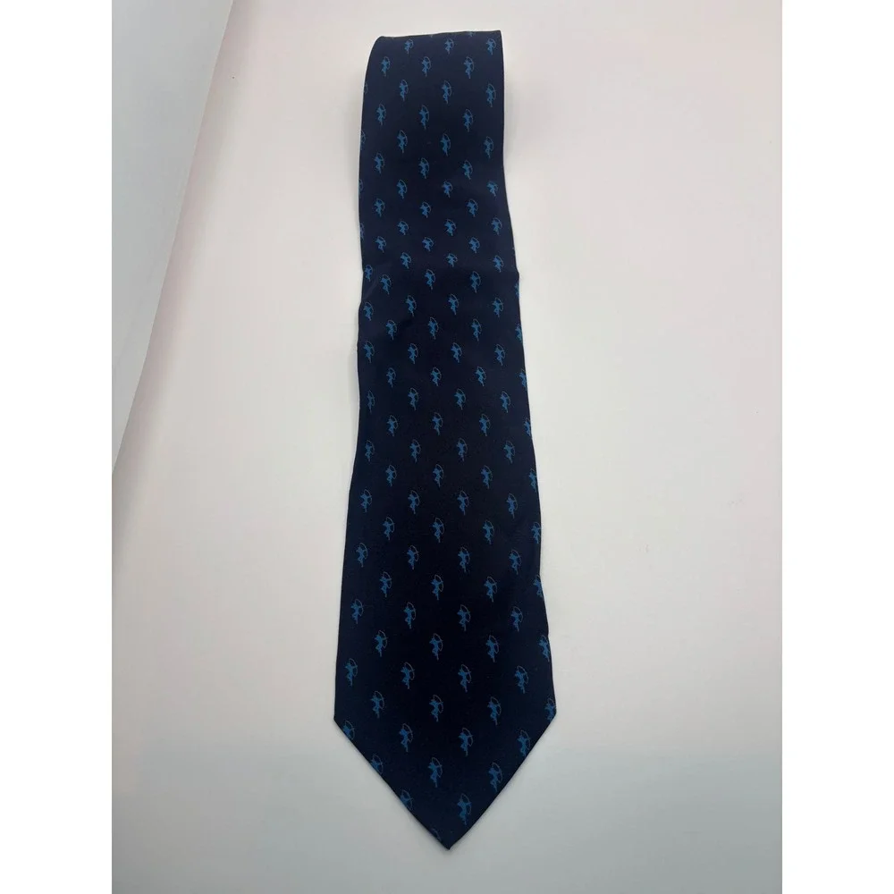 Giorgio Armani Mens Silk Tie Navy Blu Archer Print Made in Italy Formal Business